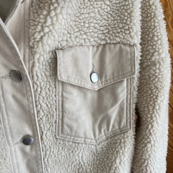 ZARA Faux Shearling Bomber Jacket Cream - Picture 4 of 7